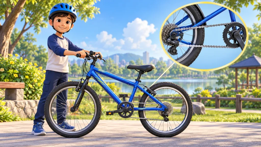 Sistem pedal, gear dan rantai memindahkan tenaga daripada penunggang kepada roda belakang untuk menggerakkan basikal.