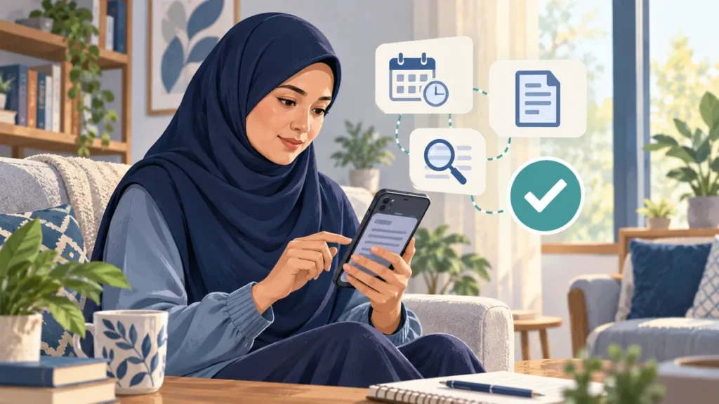 Pembaca menyemak sumber dan bukti bagi satu mesej kesihatan sebelum berkongsi melalui telefon pintar.