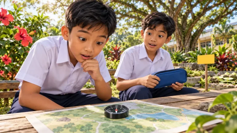 Adam and Hariz investigate why a compass needle moves towards a magnetic pencil case.
