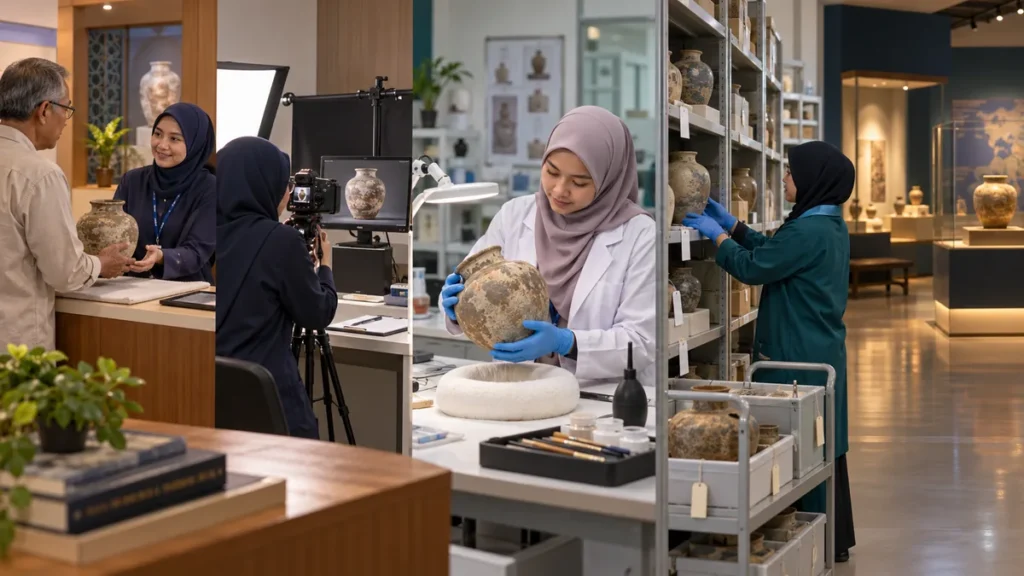 Proses muzium menilai, merekod, mengkonservasi dan menyimpan sebuah objek sebelum digunakan sebagai koleksi atau pameran.