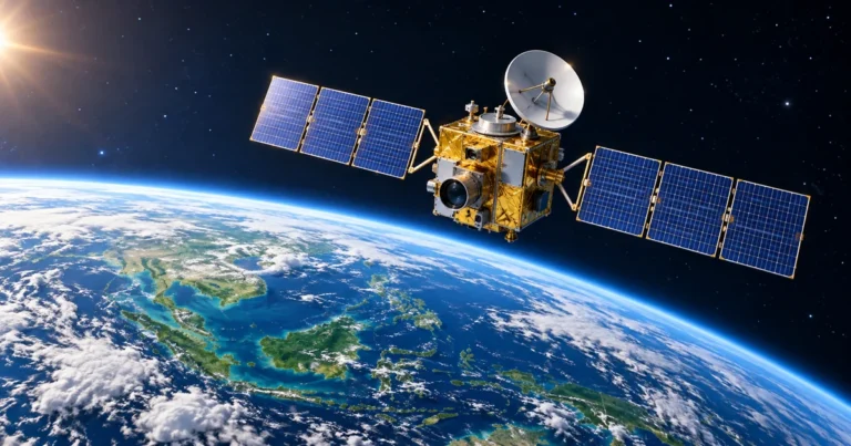 Satelit buatan manusia mengelilingi Bumi untuk membantu navigasi, komunikasi, ramalan cuaca dan pemantauan alam sekitar.